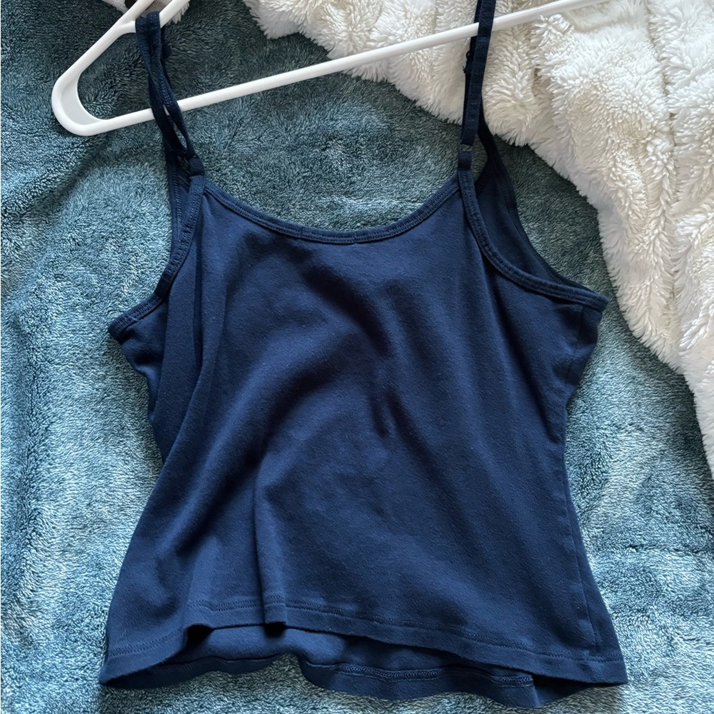 PINK navy blue cropped tank top with gold emblem
